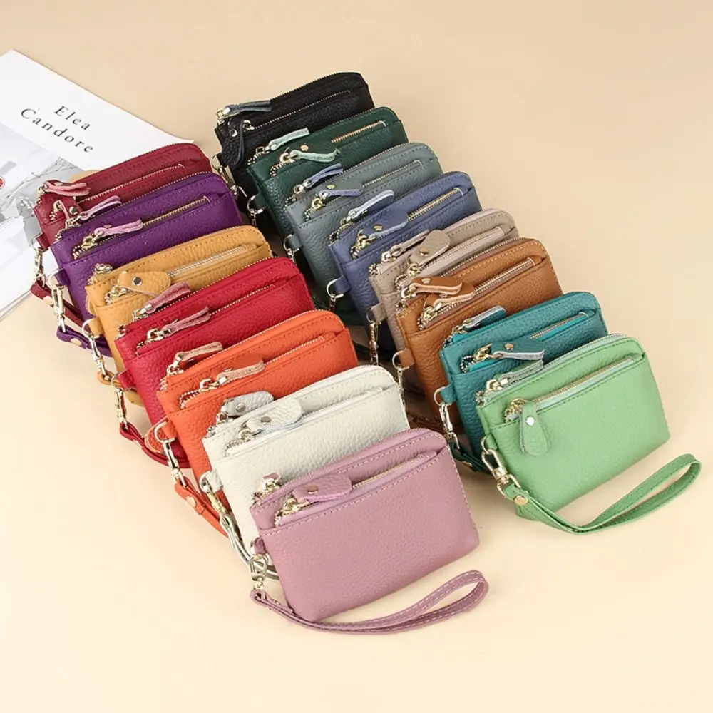 Fashion Cowhide Women Wallets Multi Functional Multi Card Slots Wallet Solid Color Zipper Purses