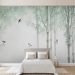 New Chinese Style Custom Mural Wallpaper 3D Hand-painted Watercolor Bamboo Forest Art Wall Painting For Room House Decoration