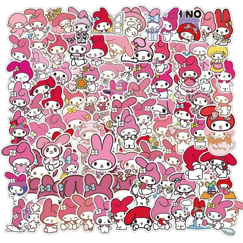 สติกเกอร์50/100 Sanrio สติกเกอร์สำหรับเด็กแล็ปท็อปที่สวยงามสติกเกอร์อะนิเมะลาย Hello Kitty Cinnamoroll สมุดบันทึกเครื่องเขียนสำหรับตกแต่งไดอารี่