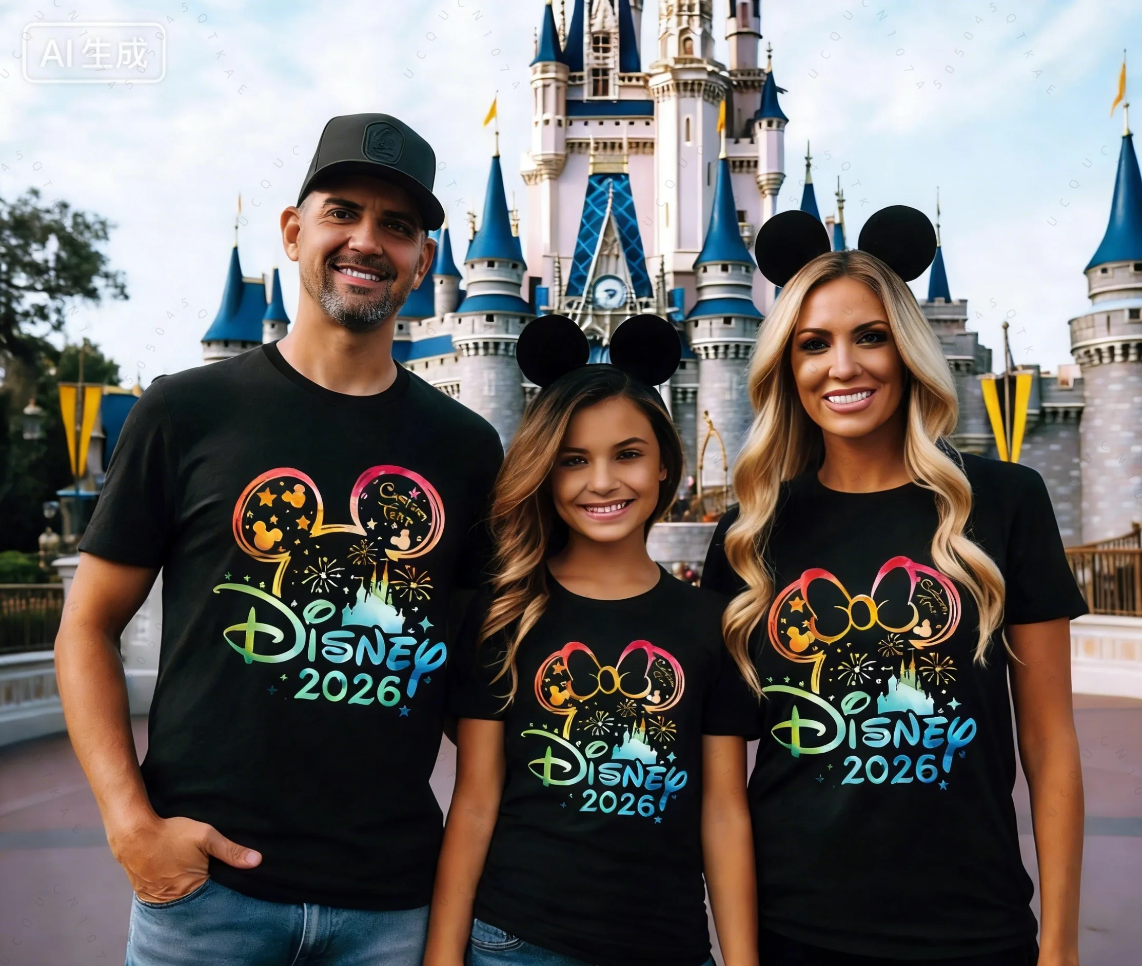 

2026 Mickey And Minnie Gradient Graphic Printed Cotton T-Shirt Sweat Absorbing Family T-Shirt Clothing For Parents And Children