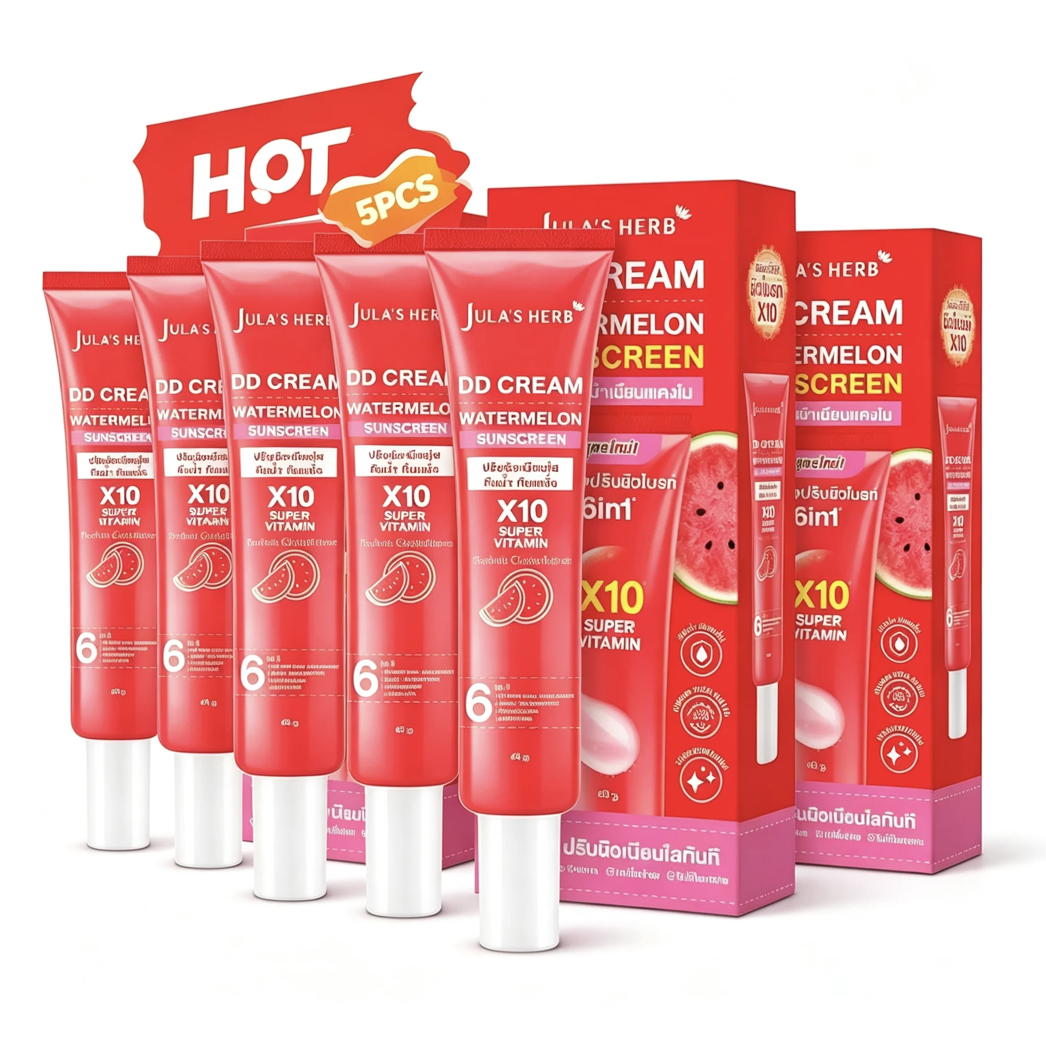 Watermelon DD Cream SPF50 PA+++ Facial Sunscreen Brightening Waterproof Long-Lasting UV Protection Makeup 1/3/5pcs