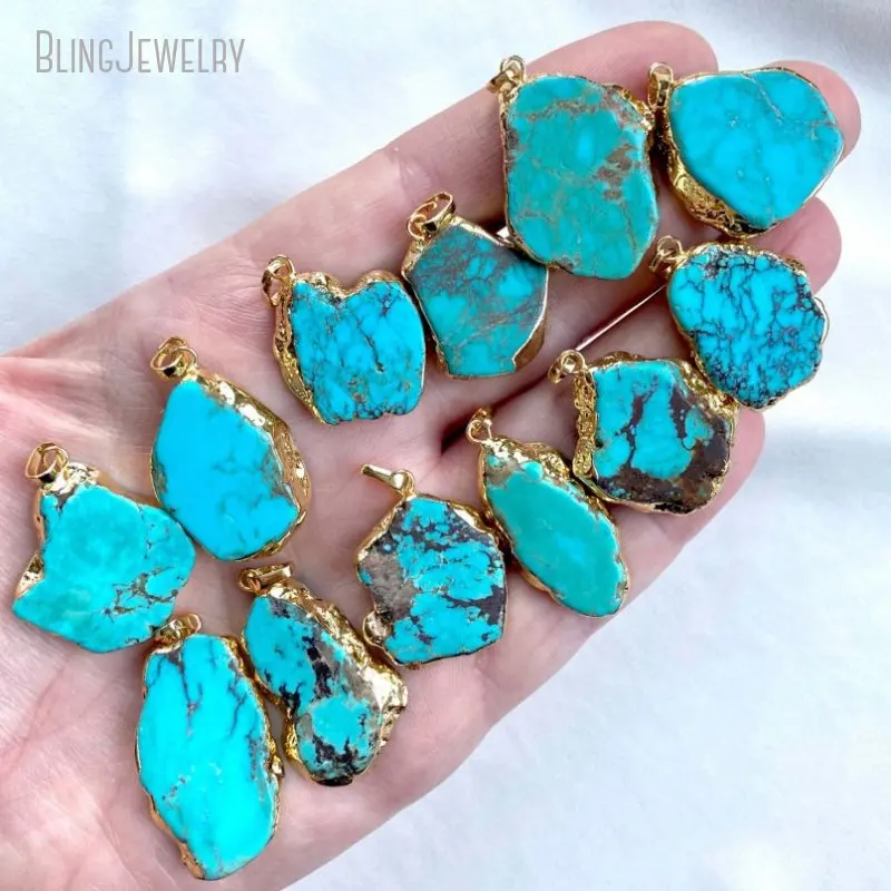 

10pcs Gold Color Blue Turquoise Stone Necklace Earring Pendant Silver Plated December Birthstone Spiritual Chakra Jewelry Charm