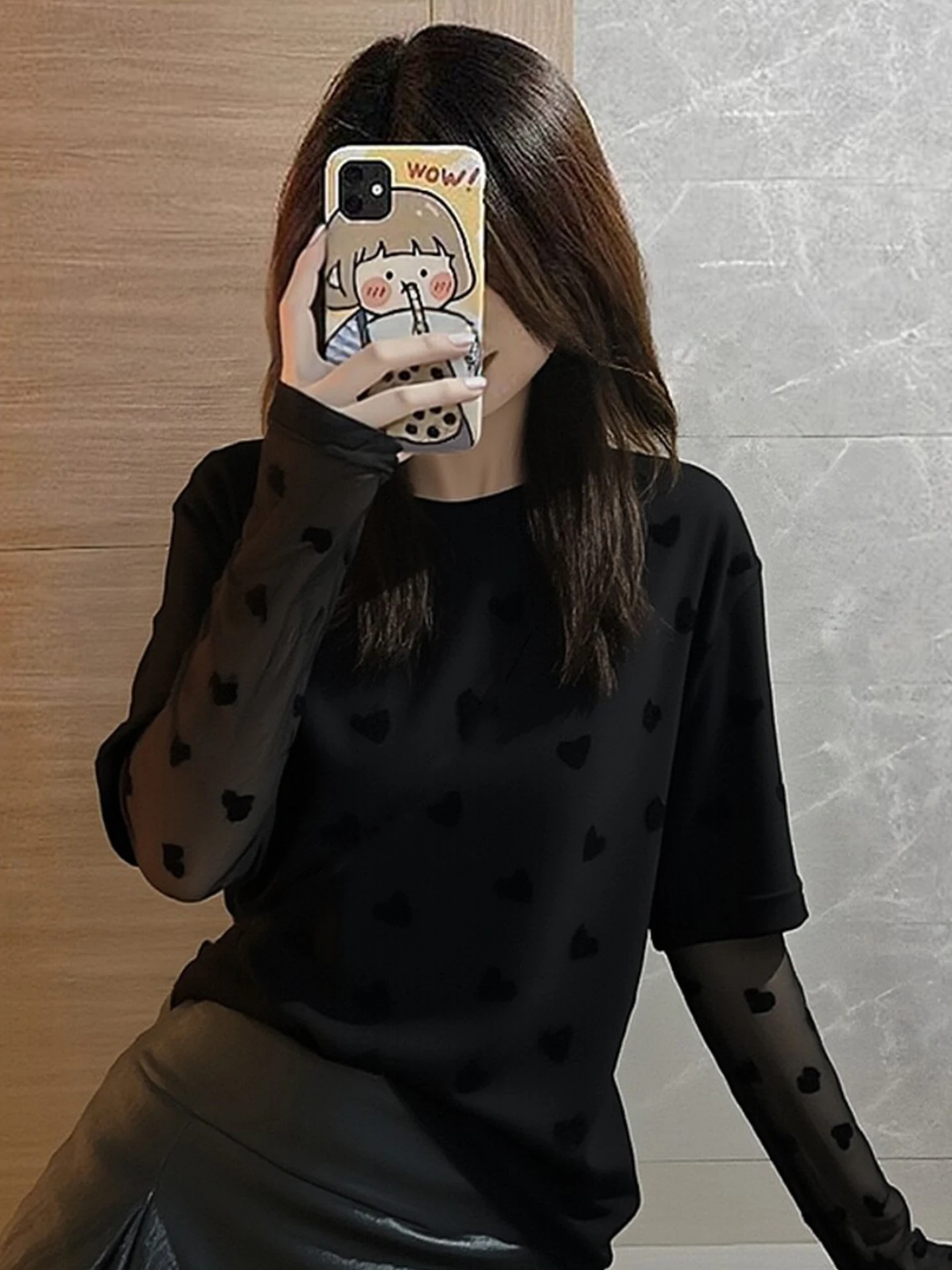 

Корейская модная блузка с длинным рукавом, имитация двухслойности, приталенный крой, универсальная, для повседневной носки, весенний сезон, женская, шелковая.