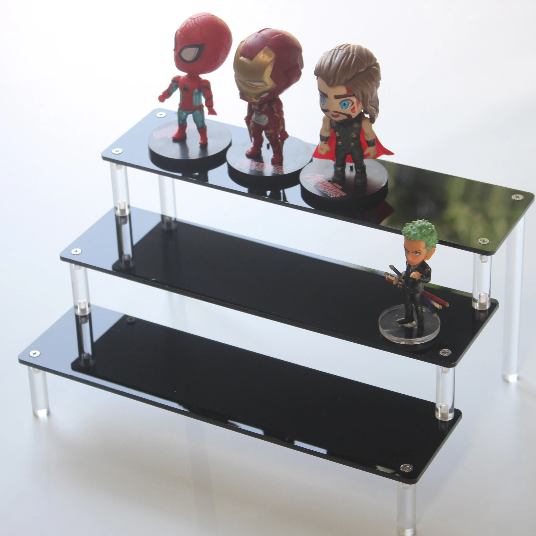 1-5 Tier Black Acrylic Display Stand for Collections, Clear Acrylic Pillar Ladder Storage Shelf for Cupcake, Car Model, Figure