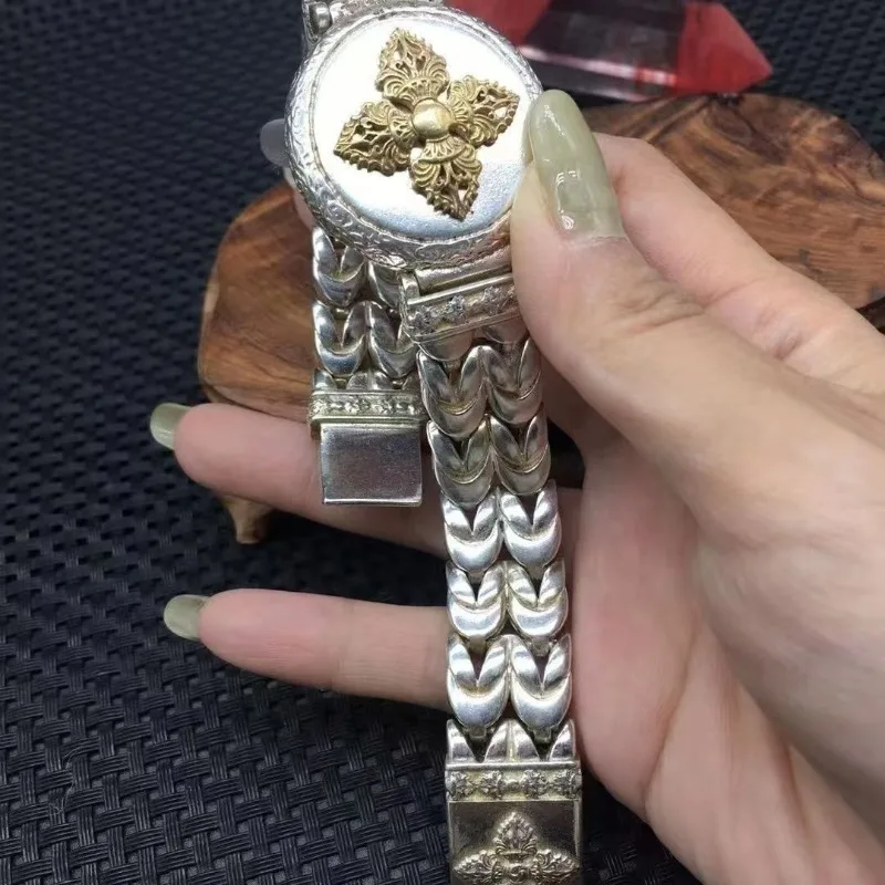 

Old Tibetan Silver Inlaid Brass Subduing Demonic Pestle Bracelet Fashion jewelry Personality Men Women Couples Gift