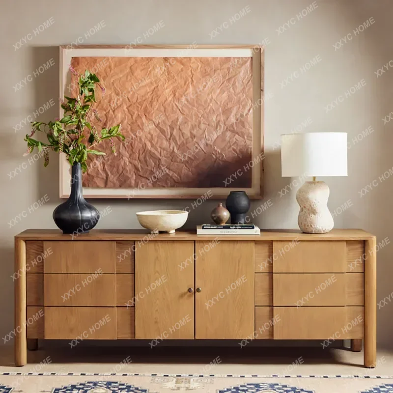 CXDZ Retro Solid Wood TV Cabinet Medieval Log Dining Side Locker Entry Porch Cabinet Storage Cabinet