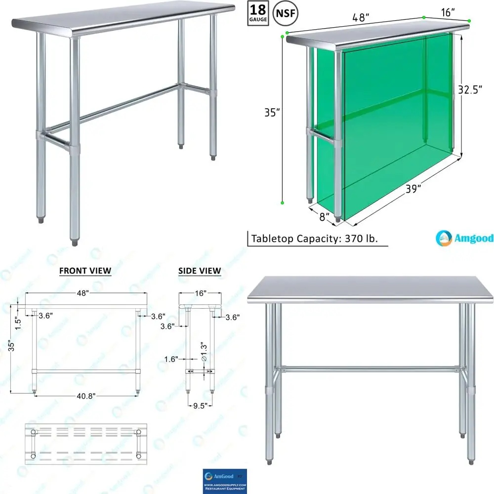 

Рабочий стол из нержавеющей стали для кухонного острова, сертифицированный NSF, скамья для стирки пищевых продуктов 48x16 для гаража