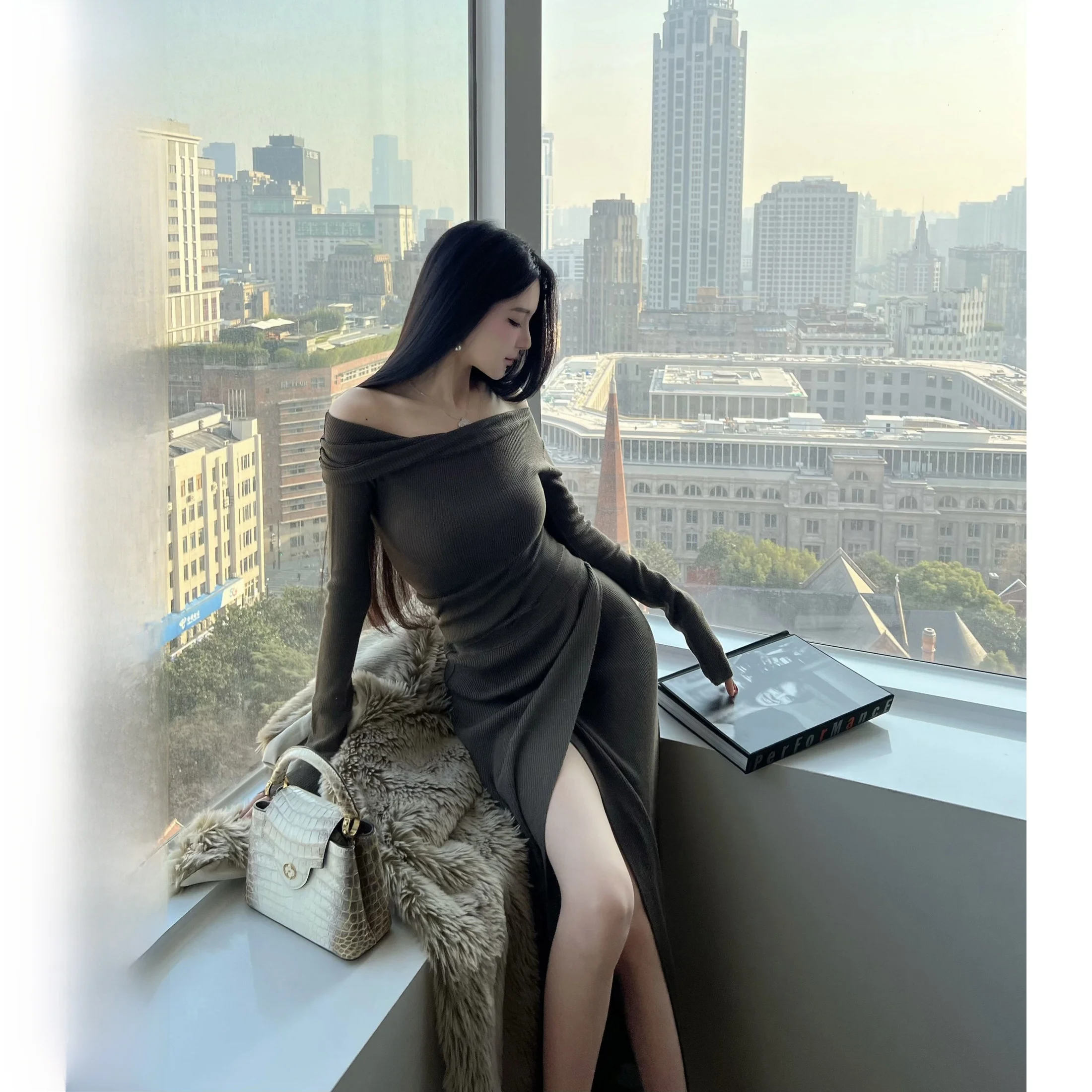 

FBB Limit Gentle Pure Desire шерстяной вязаный комплект, женская длинная юбка с разрезом свека и топ, зимний модный наряд