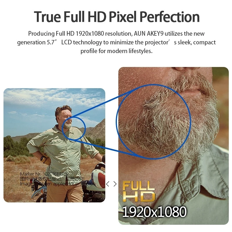 AUN AKEY9-Projecteur Domestique Intelligent, Multilingue, Android, 1920x1080, 6000 Lumens