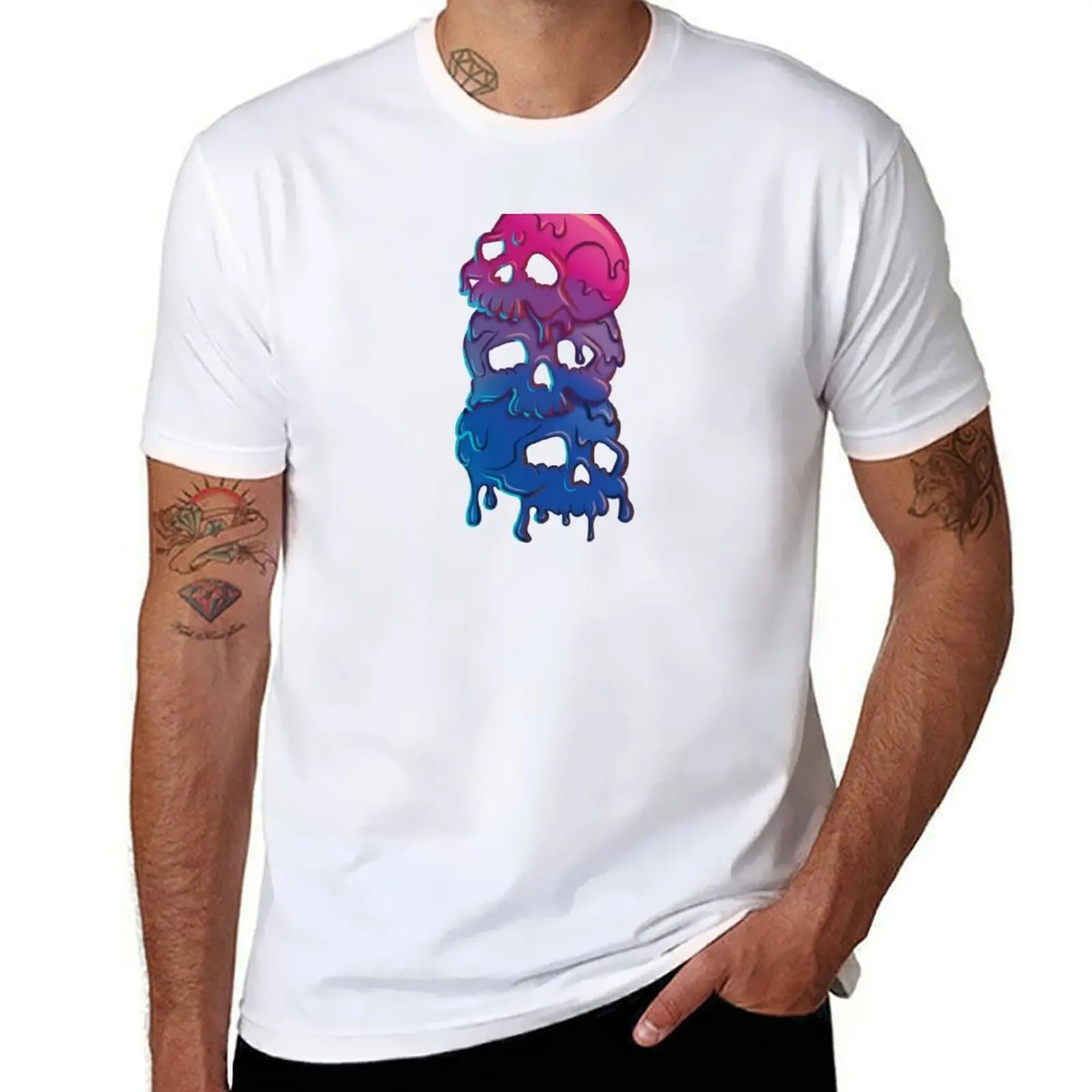 

Bi Pride Flag Goth Skull Tower Bisexual T-Shirt Casual Pattern Print Tee Shirt
