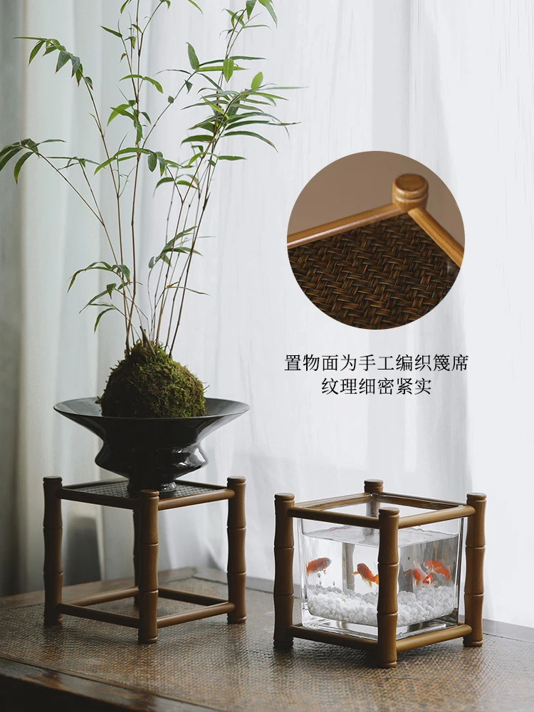 Handmade bamboo weaving glass flower ware small flower stand small fish tank