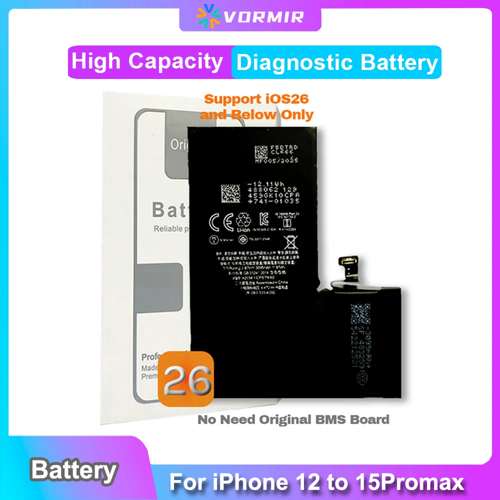 

2pcs Vormir Diagnostic Battery For iPhone 12 12pro 11 13 14 15 Max Shows Genuine Part No Message Pop-up No Need Welding Ori BMS