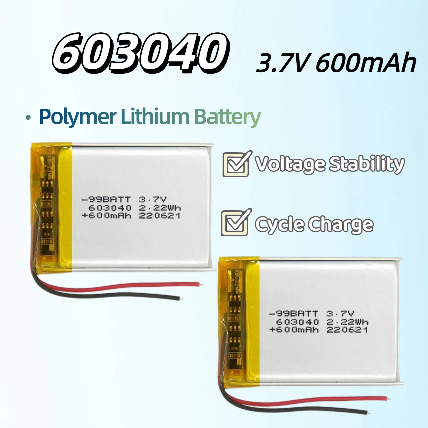 

603040 3.7V 600mAh Rechargeable Polymer Lithium Battery for Recorder, Early Education Machine, Breast Pump, Remote Control Car