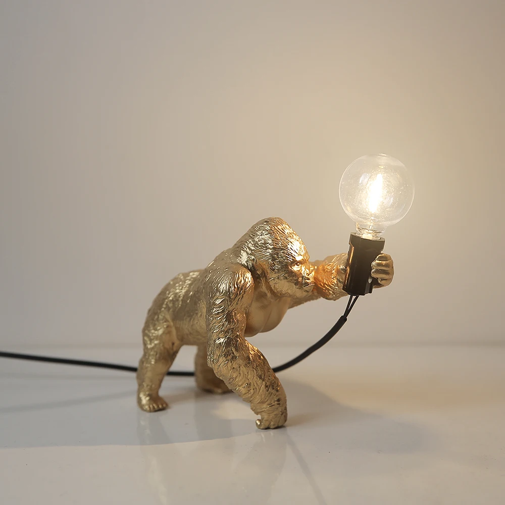 Animal Table Lamp King Kong Gorilla Light Indoor Resin Decoration Small Night Lights Creative Crafts Gorilla Table Decor Lamp