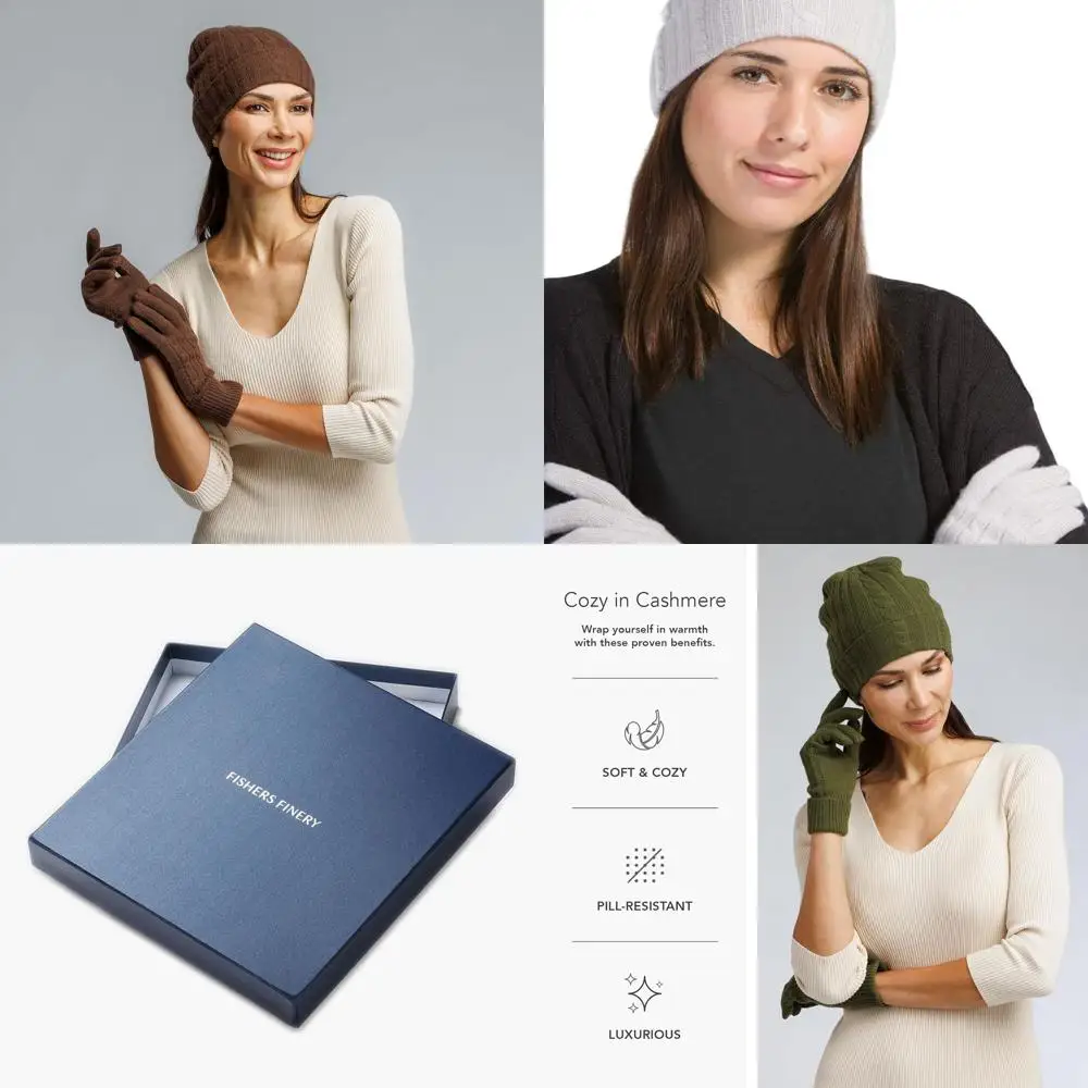 

Комплект шляпы и перчаток из чистого кашемира для женщин от Fishers Finery с элегантной коробкой