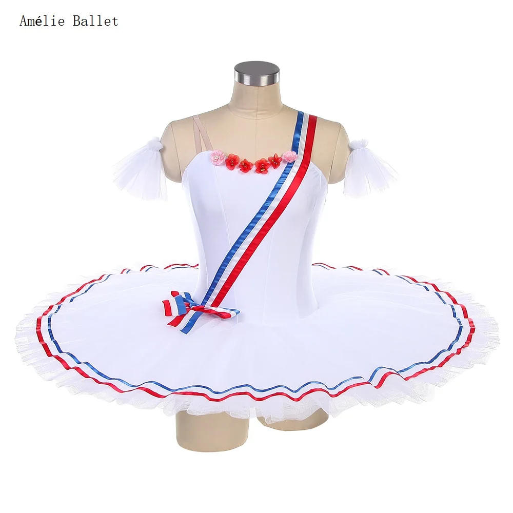 

BLL595 White Spandex Bodice Pancake Tutu Pre-professional Ballet Tutu for Variation from Flame of Paris Ballet Tutu YAGP