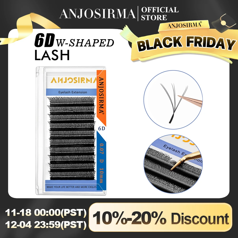 ANJOSIRMA 6D W shape eyelash extension 0.07C/D/DD mink hair natural and soft professional makeup