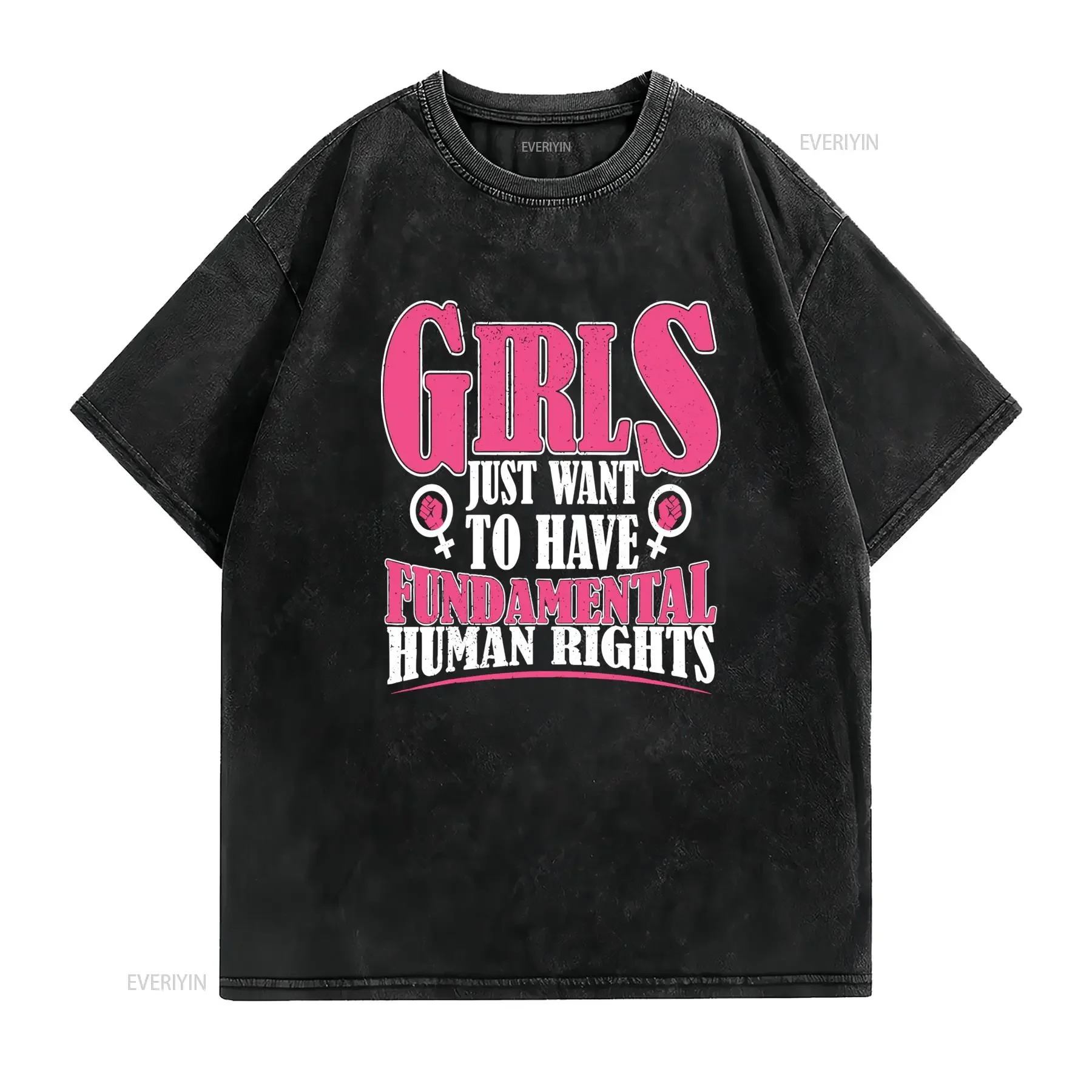 Retro Feminist Girls Fundamental Human Rights Slogan Print Casual T Shirt vintage Washed designer clothes fashion Slightly Soft