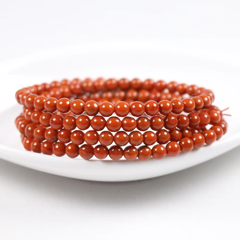 Natural South Red Agate Multi Loops Bracelet Full Flesh Persimmon Red Beaded Bangle Women Gemstone Jewelry