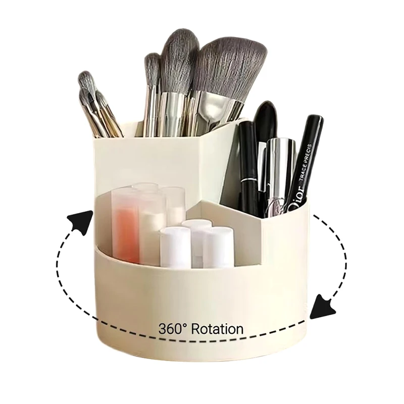 

360 Rotating Pencil Pen Holder 3 Slots Makeup/Cosmetics Brushes Storage Organizer For Desk Table Vanity Countertop