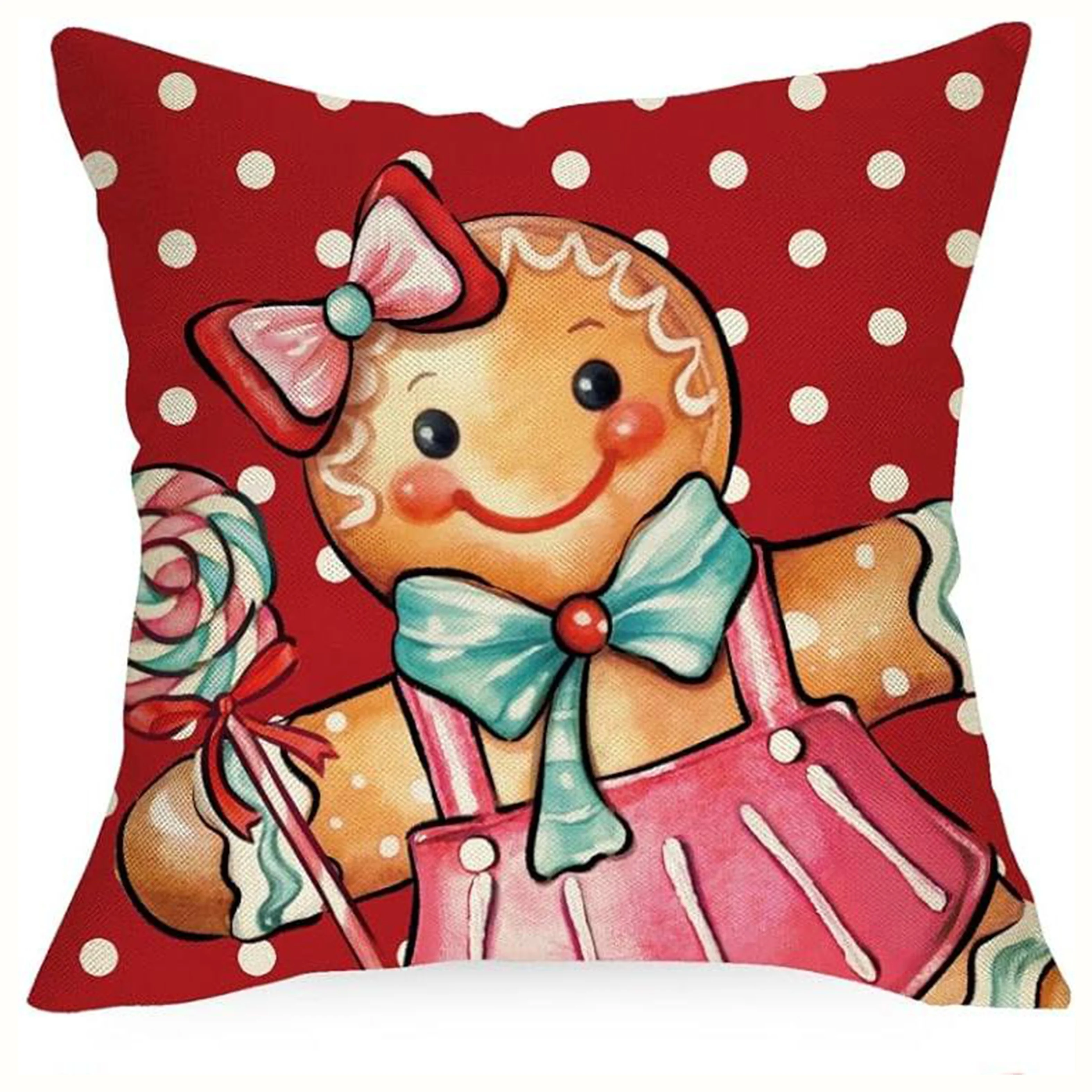 1-Pack Linen Gingerbread Man Christmas Pillow Cover Contemporary Zippered Throw Cushion Case  Festive Home Sofa 45x45cm