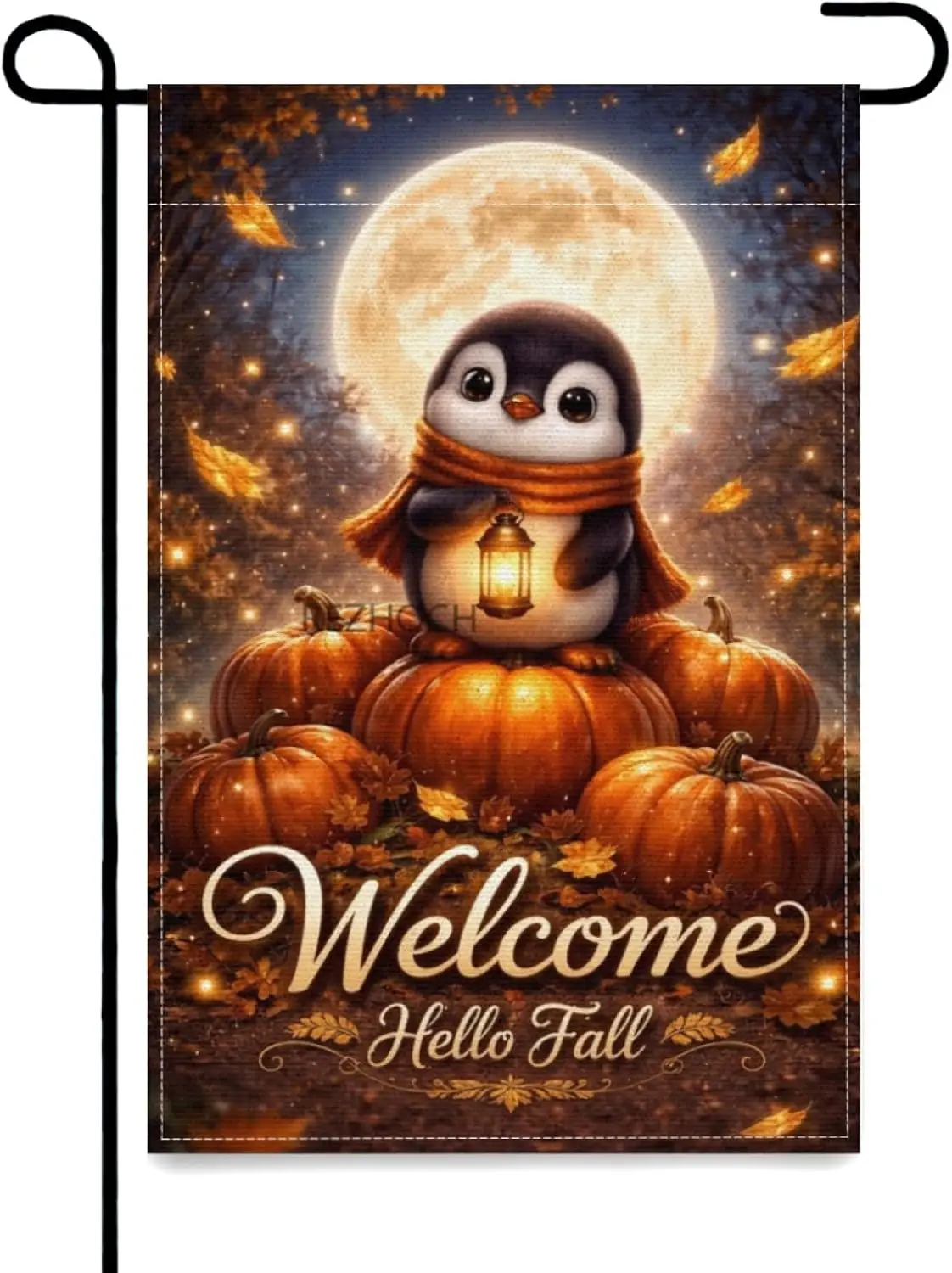 Fun Penguin Fall Garden Flag 12x18 Inch,Autumn Pumpkin Cute Animal Welcome Hello Fall Outdoor Yard Decor,Double Sided Farmho yyi