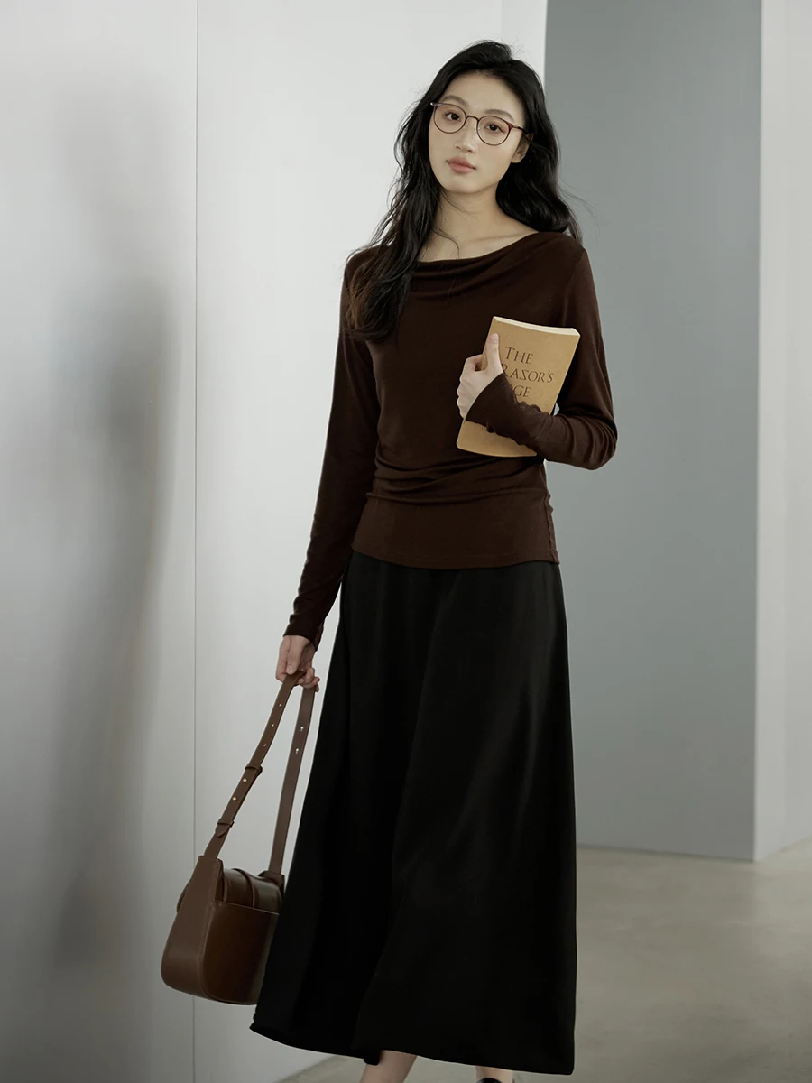 

Юбка Ginnkee матовая, женская, для повседневной носки, с высокой талией, А-силуэт, миди, черная, из полиэстера и вискозы