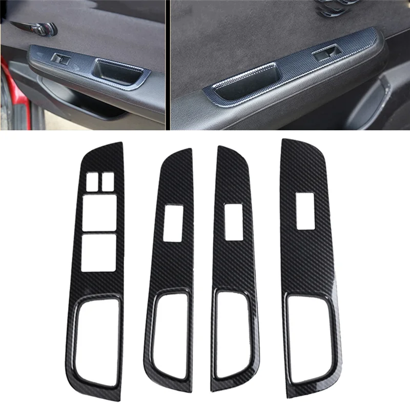 Car Carbon Fiber Window Glass Lift Button Switch Cover Trim Door Armrest Panel for Nissan Tiida RHD 2005-2010