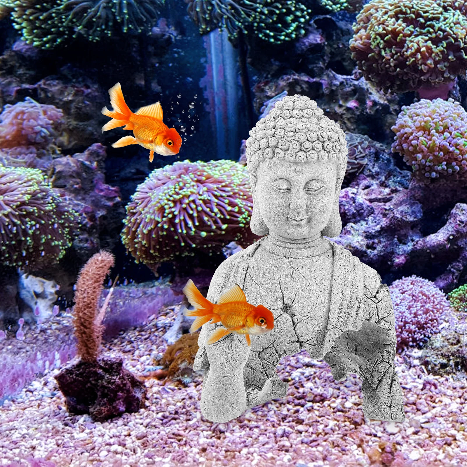 

Buddha Statue Decorative Figurine Grey Color Desktop Aquarium Decoration Fish Tank Supplies Sculpture Art