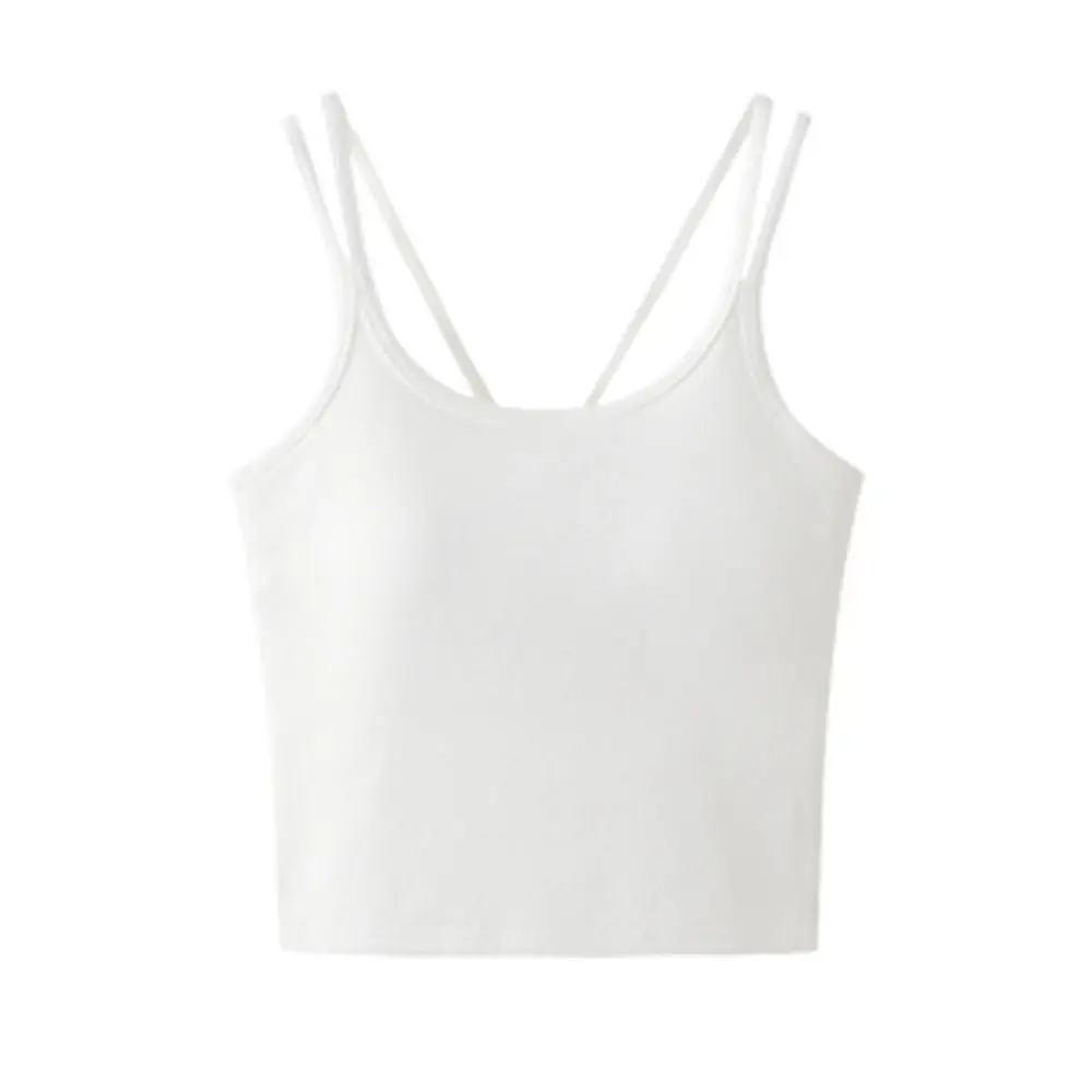 Sexy Women Hollow Out Vest Backless Cross Bandage Camisole With Chest Pad Summer Casual Tank Top Solid Color Fashion