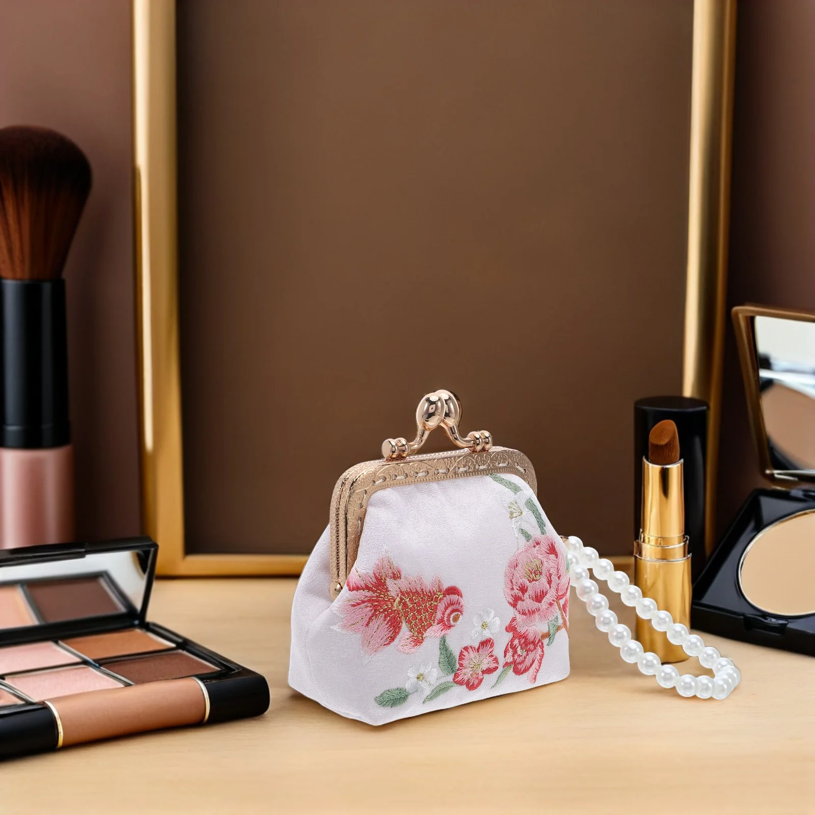 Stylish Floral Clutch Purse Embroidered Brocade Wallet Small Makeup Case for Women Elegant Attire Accessory Clutch Purse