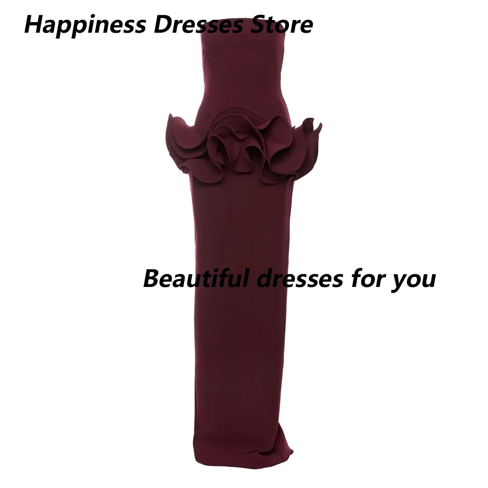 Bourgondische avondjurk Jersey vloerlengte sexy strapless backless galajurken mode rugsplit Saoedi-Arabische feestjurk