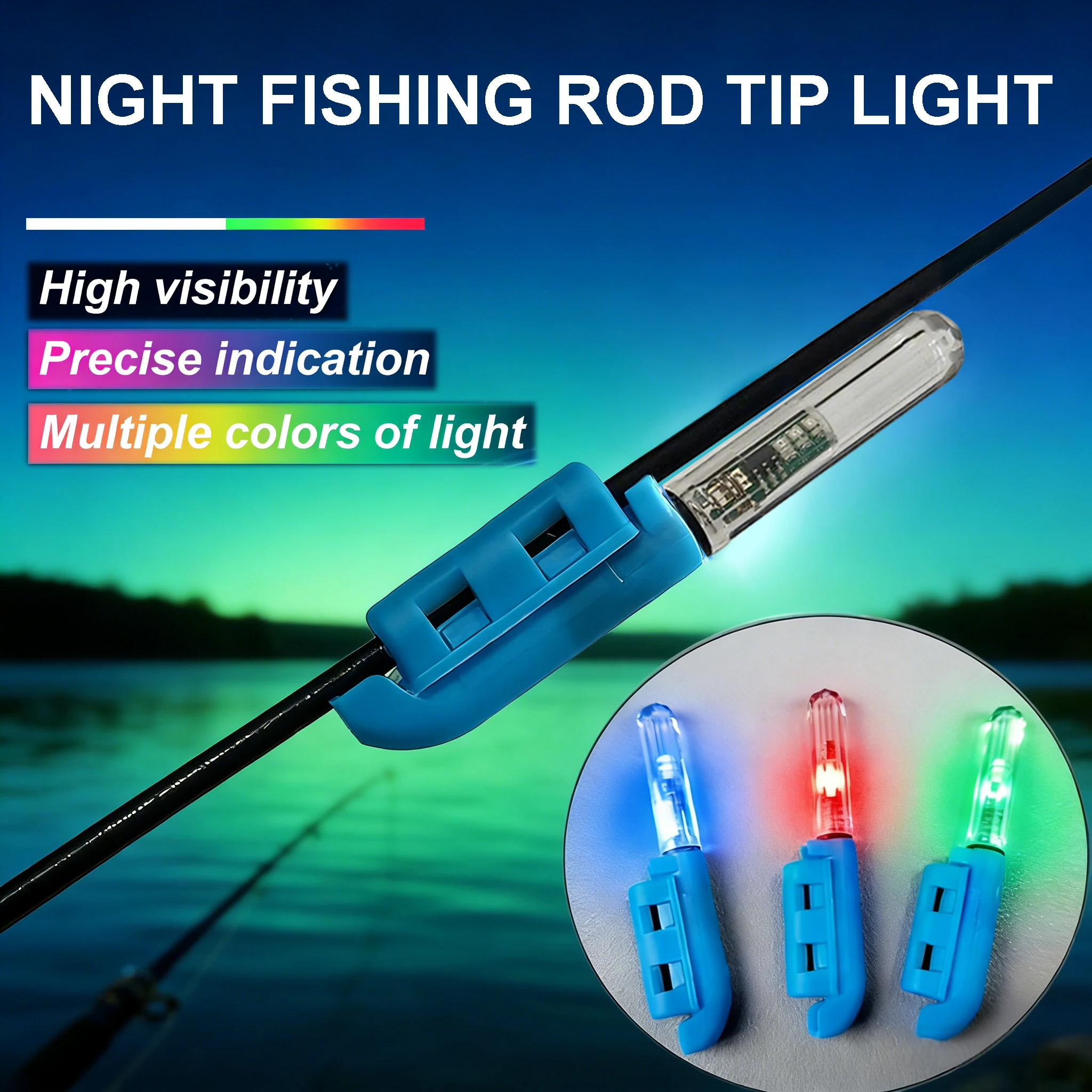 Luz para la punta de la caña de pescar, alarma de picadura de peces, con sensor de flash multicolor, adecuada para la pesca nocturna (pilas no incluidas), 2-20 unidades