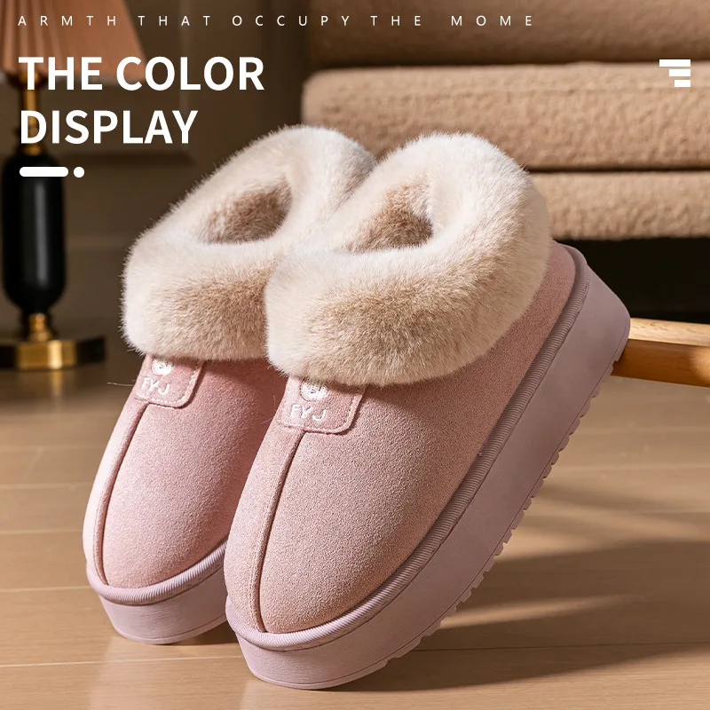 Casual Fluffy รองเท้าแตะผู้หญิง House Flats Plush Designer ฤดูหนาวรองเท้าสุภาพสตรีแพลตฟอร์มข้อเท้ารองเท้าบูทหญิงรองเท้า Elegant