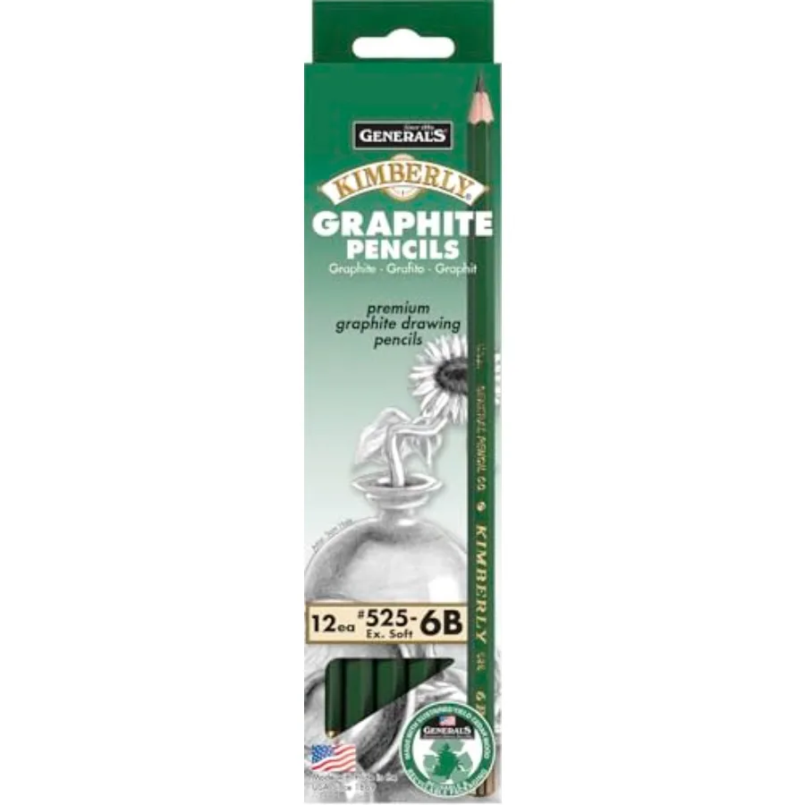 Kimberly Graphite Drawing Pencils, 6B Hardness, Pack of 12