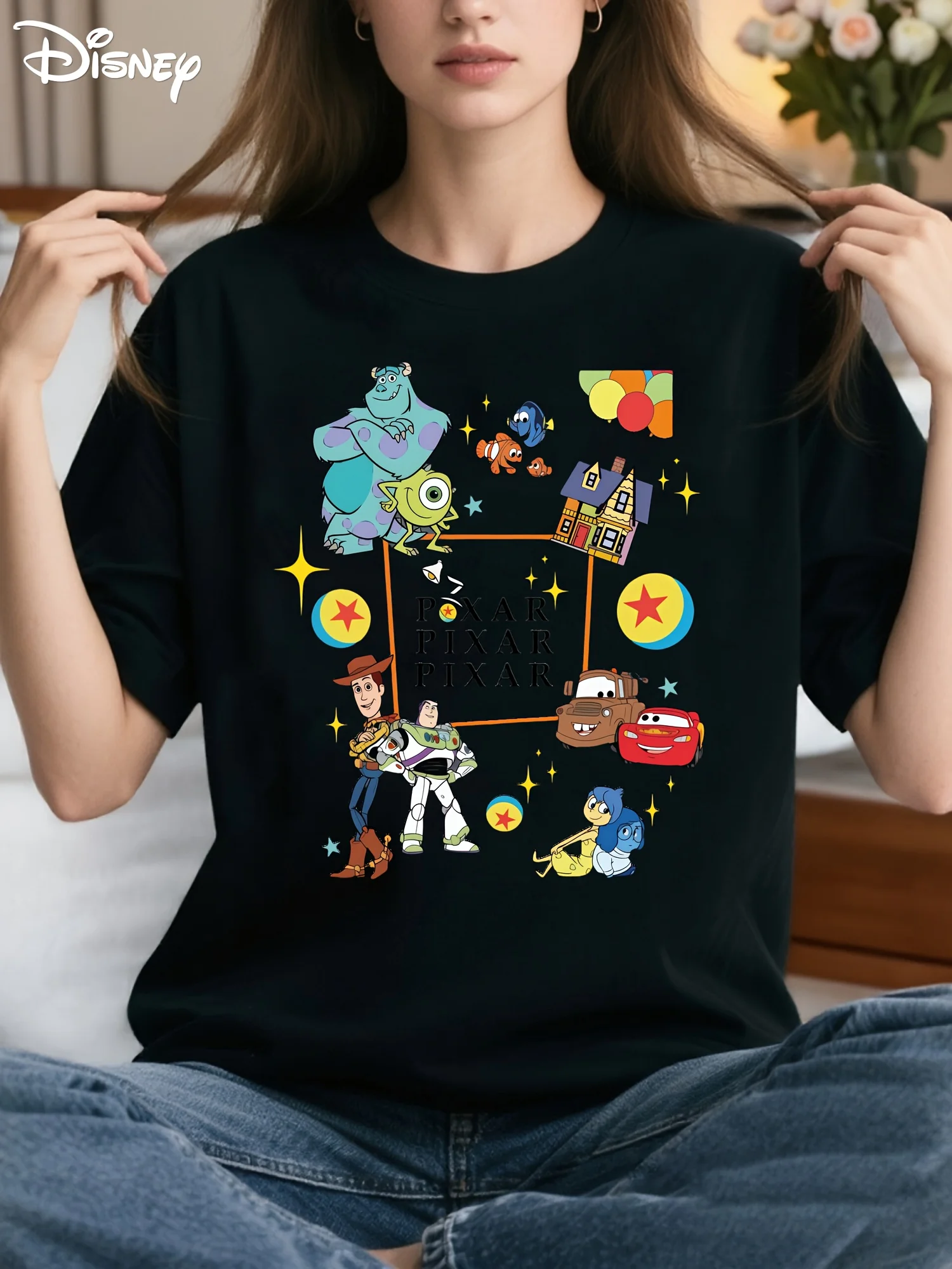 تي شيرت بشخصيات الرسوم المتحركة بيكسار - نمط جامعة مونستر مايك وسوللي، تصميم بيكسار راتاتوي ريمي والبطاطس المقلية #1