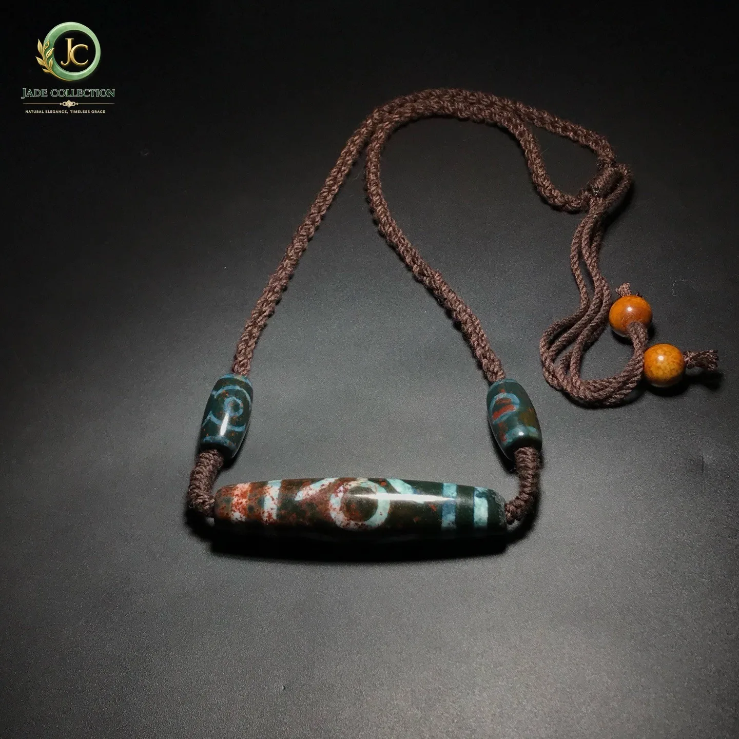Rare Tibetan Cinnabar Old Agate Dzi Guiren Figure Bead Amulet Necklace J0528