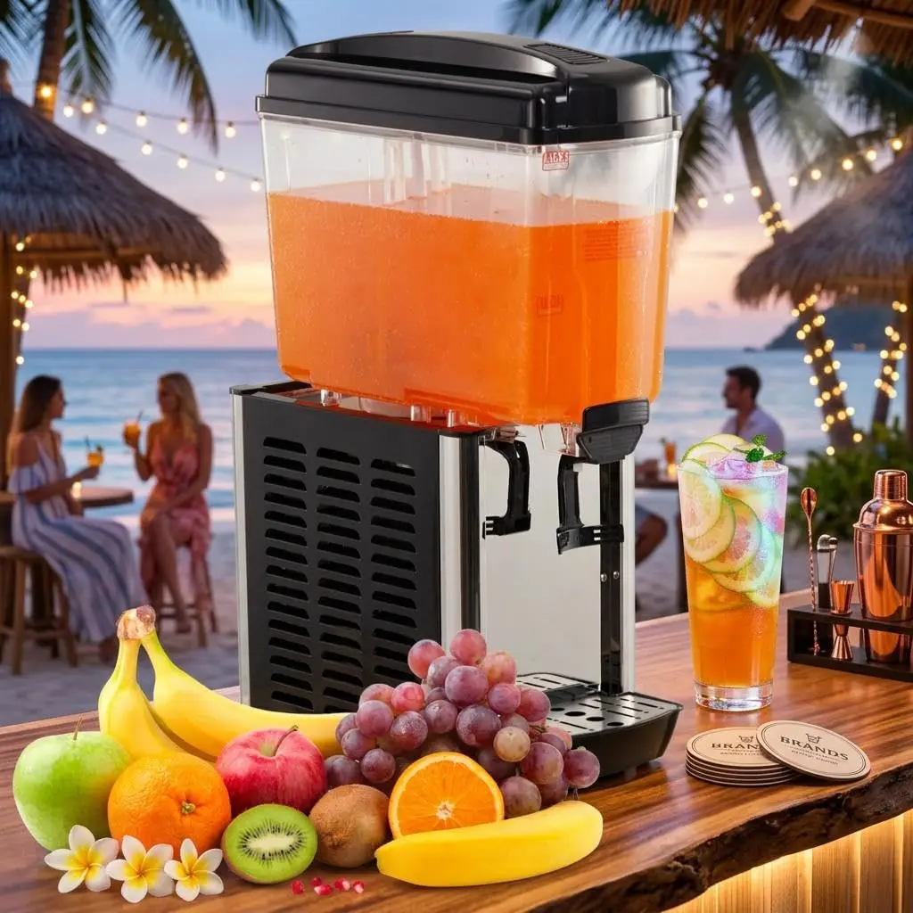 Tacleekii 18L Commercial Beverage Dispenser Singal Drink Dispenser Stainless Steel Commercial Slushy Machine with Thermostat Controller for Cold Drink Restaurant Hotel Party