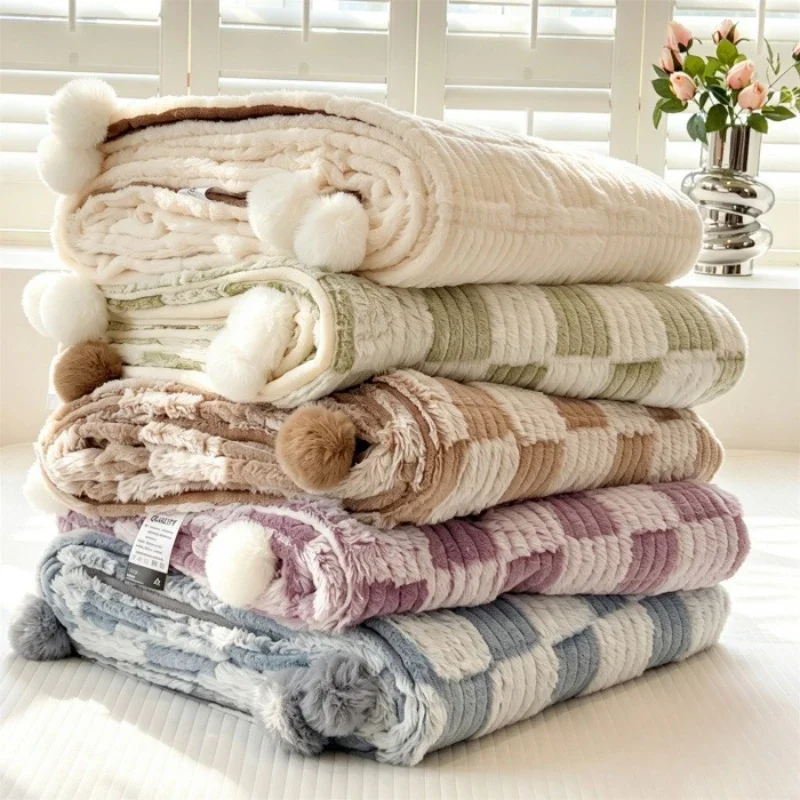 Thick Double Sided Heavy-duty Blanket New Wool Ball Decorative Multifunctional Household Items Office Travel Sofa Knee Blankets