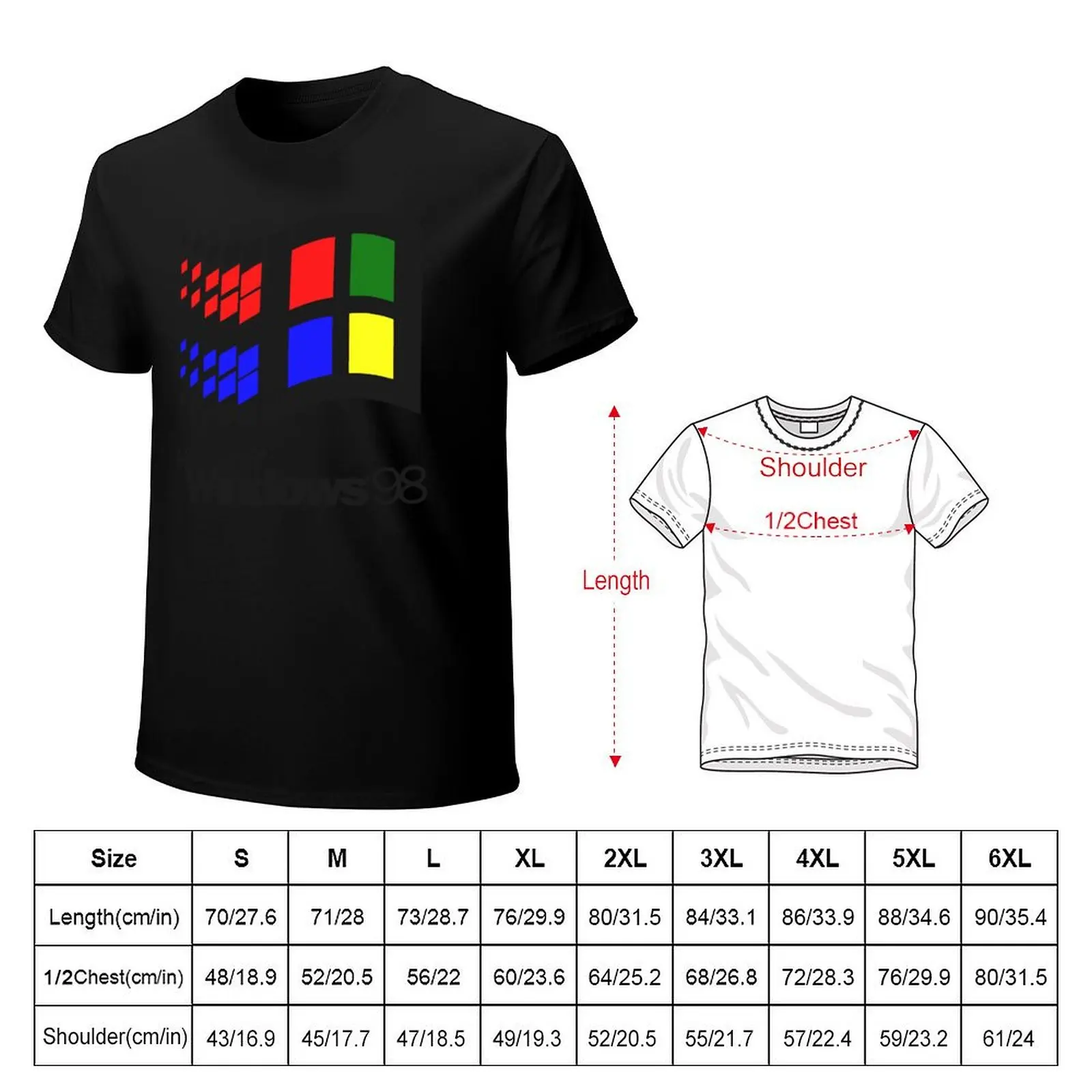 Microsoft Windows 98 T-Shirt Plus Size Summer Casual T-Shirt