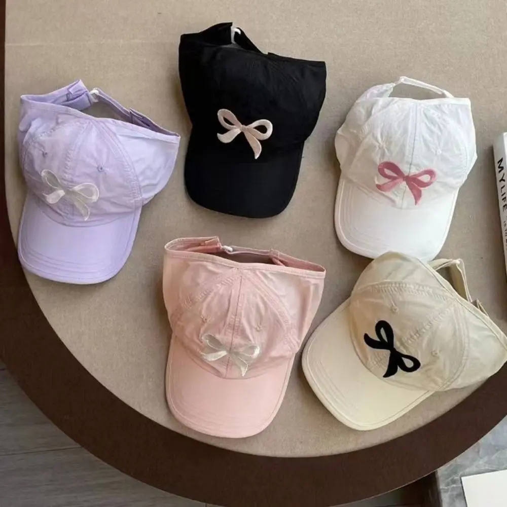 

Sunscreen Children Baseball Cap Travel Cotton Bow Embroidery Visor Hat Breathable Kids Top Air Cap Summer