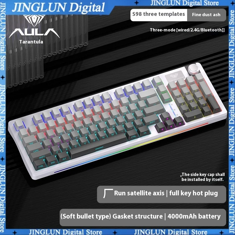 Aula S98 Mechanical Keyboard Multifunctional Knob Three Mode Rgb Hot Swap Wireless Gaming Keyboard Gasket Pc Gamer Mac Office