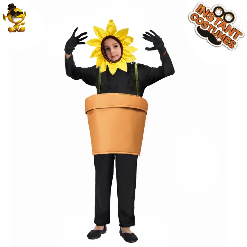 Adult Halloween Flower Pot Costume Cosplay Women's Sunflower Costume Garden Theme Party Headwear Sunflower Costume