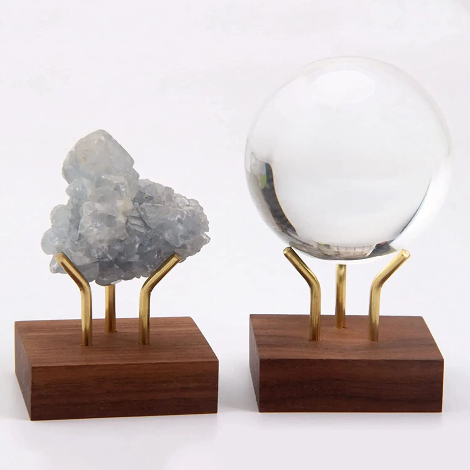 2 PCS Display Stand Walnut Base Crystal Display Holder for Fossil Coral Geodes Rock Mineral Agate Small Collectibles