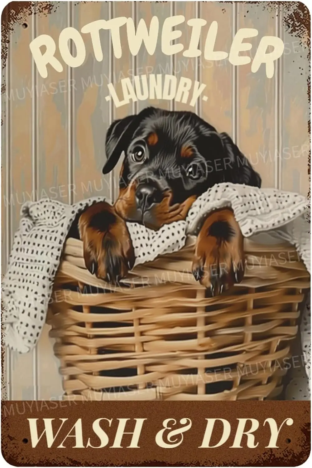 Metal Signs Rottweiler Laundry Vintage Signs Retro Aluminum Tin Sign for Toilet Washroom Garden Home Bar Cafe Decor 8x12 Inch