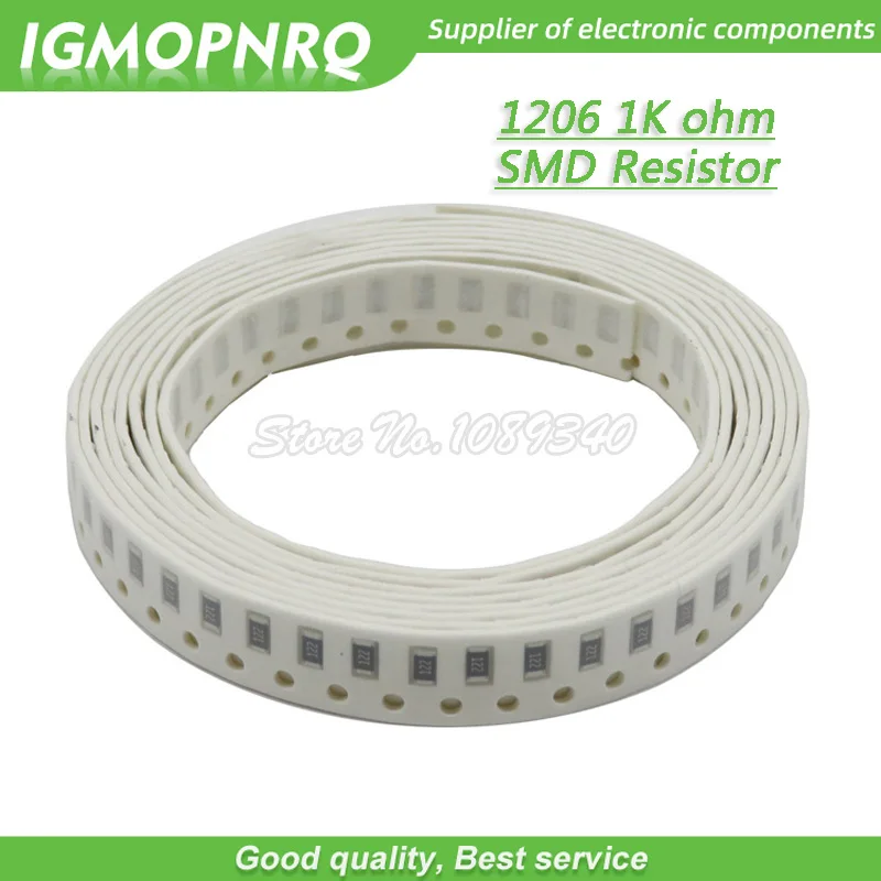 

100PCS 1206 SMD Resistor 1% resistance 1K ohm chip resistor 0.25W 1/4W 102 IGMOPNRQ