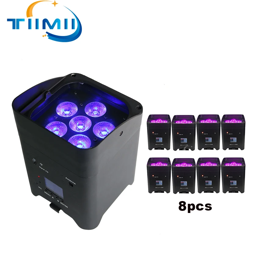

8PCS/Lot Wireless Battery Powered Par Light 6x18W RGBWAUV 6IN1 Remote Wifi Portable Par LED Stage Effect Flightcase