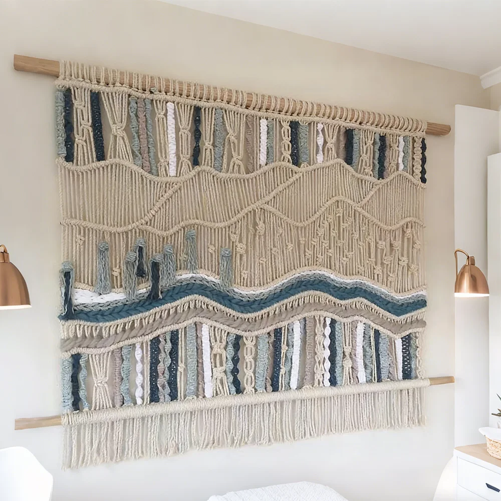 tt&  Direct Customizable Macrame Wall Hanging Handwoven Cotton Textile Art for Residential, Hospitality & Commercial Spaces~*
