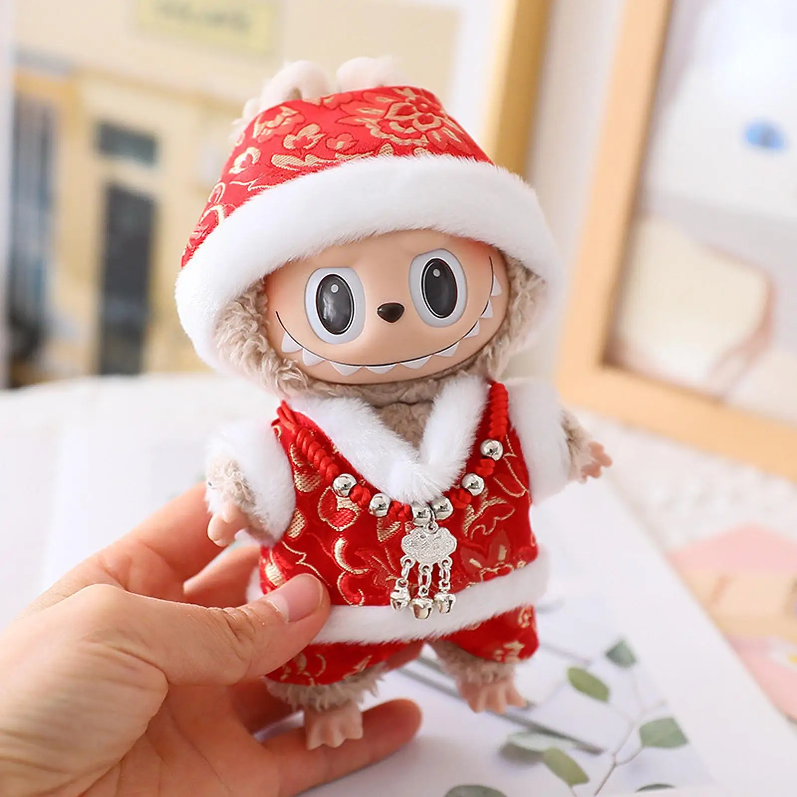 ملابس دمى قطيفة ناعمة للأطفال هدية عيد ميلاد مع قبعة لعبة دمية ذاتية الصنع فستان قلادة ملابس دمية سروال دمية لدمية مقاس 6.69 بوصة