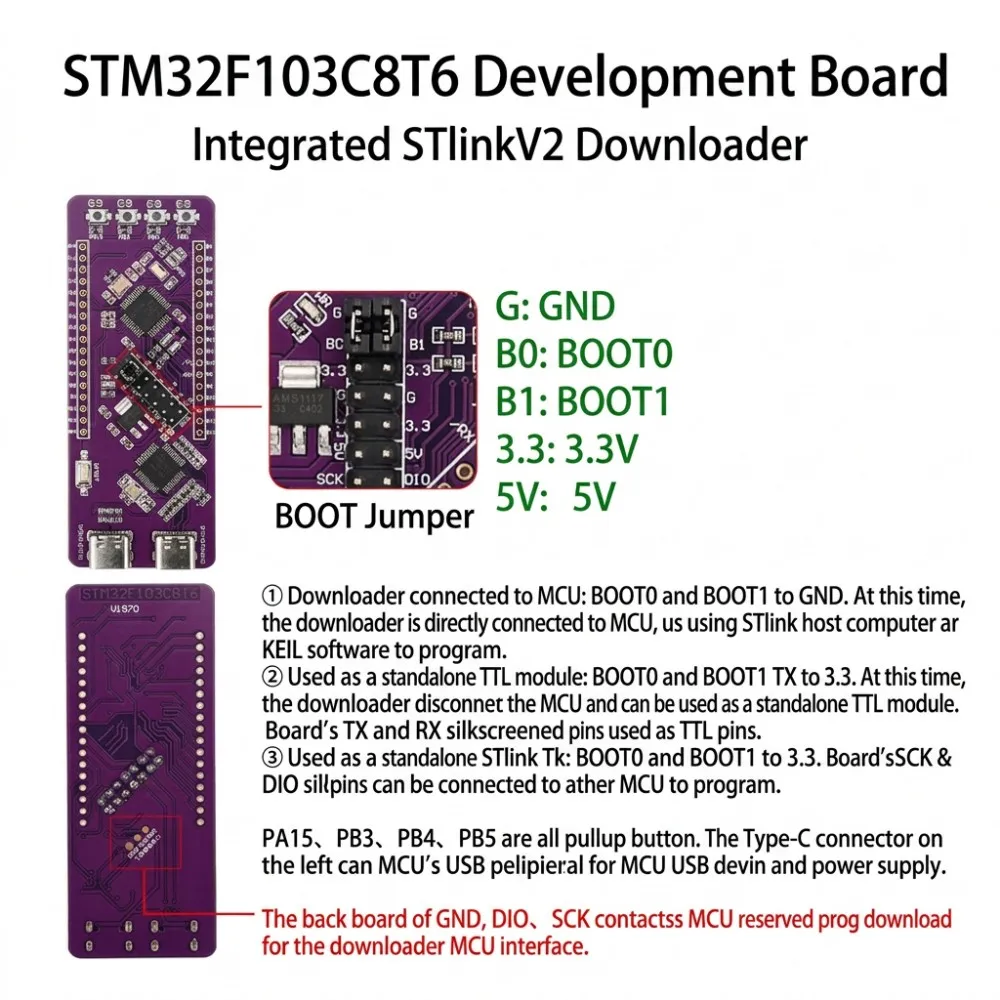 Type-C High Performance Cortex-M3 Core Development Board 72MHz Onboard Programmer Debugger Embedded System Board for IoT Robot